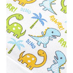Babyhug Interlock 100% Cotton Knit Cap Mittens & Booties Set Dino Print - White