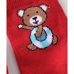 Cutewalk By Babyhug Anti-Bacterial Ankle Length Socks Teddy Bear & Crocodile Design Pack Of 3- Red Yellow & White