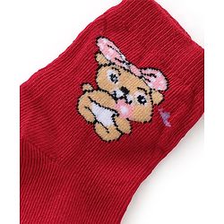 Cute Walk By Babyhug Anti-Bacterial Ankle Length Socks Dotted & Bunny Design Pack Of 3- Maroon Pink & White