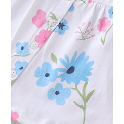 Babyhug Single Jersey Knit Half Sleeves Front Open Floral Print Night Suit - White