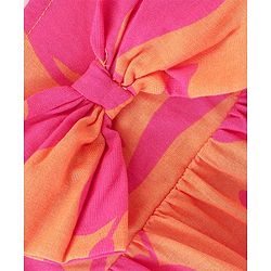 Babyhug Rayon Woven Sleeveless Floral Printed Singlet Top with Bow Applique - Mustard Yellow & Pink