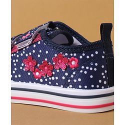 Cute Walk by Babyhug Polka Dots Printed Casual Shoes with Velcro Closure & Floral Applique - Pink