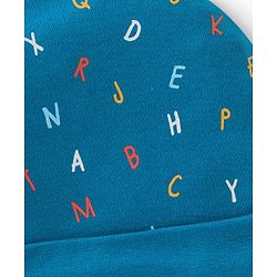 Babyhug 100% Cotton Cap Mittens And Booties Alphabate Print - Blue