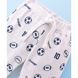 Babyhug Cotton Looper Knit Full Length Lounge Pant With Ball Print - Grey