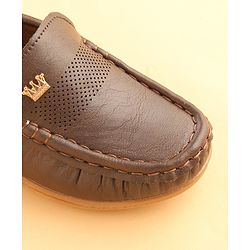 Cute Walk by Babyhug Slip On Solid Formal & Partywear Shoes with Crown Applique -Coffee Brown
