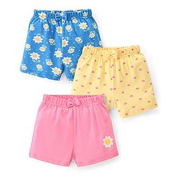 Babyhug Cotton Knit Shorts Floral Print Pack of 3 - Multicolour