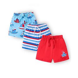 Babyhug Cotton Knit Shorts With Boat Print Pack of 3 - Multicolour