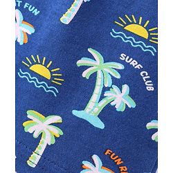 Babyhug Cotton Single Jersey Knit Shorts Palm Tree Print - Navy Blue