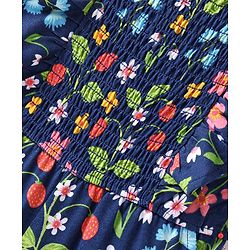 Babyhug Cotton Knit Sleeveless Jumpsuit with Floral Print - Navy Blue