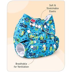 Babyhug Free Size Reusable Cloth Diaper with 2 Smart Dry Inserts Combo Robot Print- Teal Blue