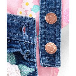 Babyhug Single Jersey Woven Half Sleeves Dungarees & Sets With Back Snap Buttons Strawberry Print - Pink & Blue