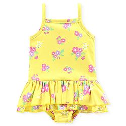 Babyhug V Cut Sleeveless Frock Style Swimsuit Floral Print - Yellow