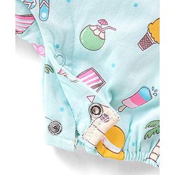Babyhug 100% Cotton Knit Frill Sleeves Romper Beach Theme - Blue