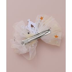 Babyhug Free Size Bow Clips with Crown Applique Pack of 2 - Beige
