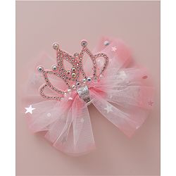 Babyhug Free Size Bow Clips with Crown Applique Pack of 2 - Pink