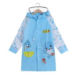 Babyhug Full Sleeves Hooded Raincoat Dolphin Print - Blue