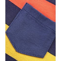Babyhug 100% Cotton Knit Sleeveless Striped T-Shirt with Pocket - Multicolour