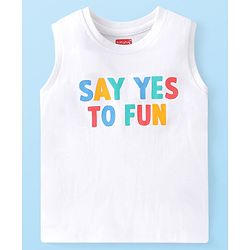 Babyhug 100% Cotton Knit Sleeveless T-Shirt With Text Graphics - White