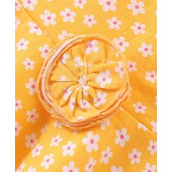 Babyhug Sleeveless Cotton Knit Top with Floral Print & Corsage Detailing - Yellow