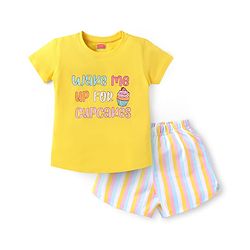 Babyhug Cotton Knit Half Sleeve Night Suit Text Print - Multicolour