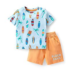 Babyhug Cotton Knit Half Sleeves Surfboard Printed T-Shirt & Shorts Set - Multicolor