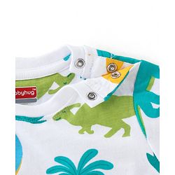 Babyhug Single Jersey Knit Half Sleeves Night Suit with Dino Print - White