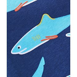 Babyhug Cotton Knit Half Sleeves Night Suit With Shark Print - Navy Blue