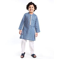 Babyhug Cotton Woven Full Sleeves Printed Kurta - Blue