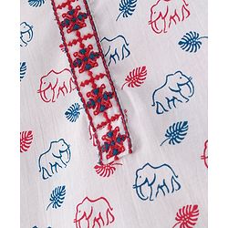 Babyhug Cotton Woven Full Sleeves Kurta & Dhoti Set With Elephant Print - White