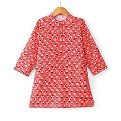 Babyhug 100% Cotton Woven Full Sleeves Kurta Floral Print - Orange