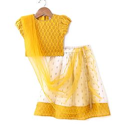 Babyhug Half Sleeves Choli & Pattu Pavada Lehenga with Dupatta Set With Zari Design-Yellow & Ivory