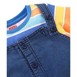 Babyhug Single Jersey Woven Dungaree with Half Sleeves Striped T-Shirt - Multicolour