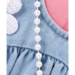 Babyhug 100% Cotton Denim Woven Frock & Knit Half Sleeves Inner T-Shirt with Hand Bag - Blue & Pink