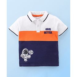 Babyhug Cotton Half Sleeves Polo T-Shirt With Astronaut Applique and Embroidery Detailing - Multicolor