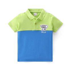 Babyhug Cotton Half Sleeves Polo T-Shirt With Elephant Applique - Lime & Blue