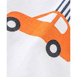 Babyhug Cotton Knit Half Sleeves Polo T-Shirt with Car Graphics - White