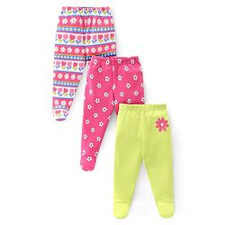 Babyhug 100% Cotton Interlock Knit Bootie Legging Floral Print Pack Of 3 - Multicolor