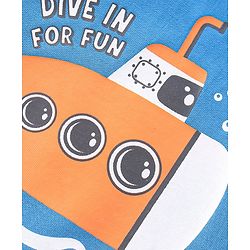 Babyhug Cotton Knit Single Jersey Half Sleeves Night Suit With Submarine Print - Blue & White