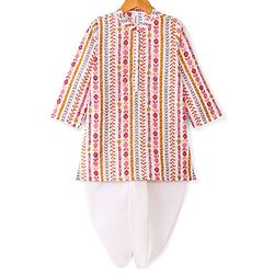 Babyhug 100% Cotton Woven Full Sleeves Floral Printed Kurta Dhoti Set- Off White