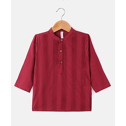 Babyhug Cotton Full Sleeves Front Pleated Kurta - Maroon