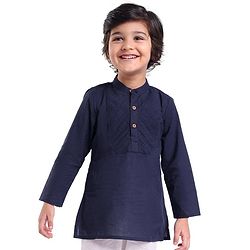Babyhug Cotton Woven Full Sleeves Front Pleated Kurta - Navy Blue