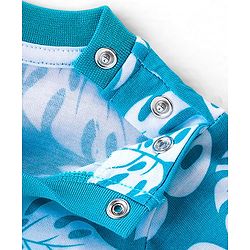 Babyhug 100% Cotton Knit Half Sleeves T-Shirt & Shorts Set Leaf Print - Blue