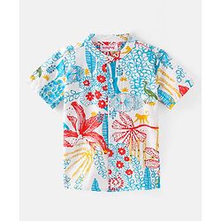Babyhug Cotton Woven Half Sleeves Shirt with Tropical Theme Print - Blue