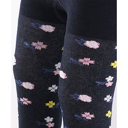 Cute Walk by Babyhug Anti-Bacterial Cotton Knit Footed Tights Floral Print - Navy Blue