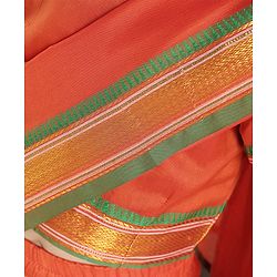Babyhug Half Sleeves Blouse And Zari Bordered Nauvari Saree - Orange