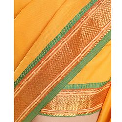 Babyhug Half Sleeves Blouse And Zari Bordered Nauvari Saree - Yellow