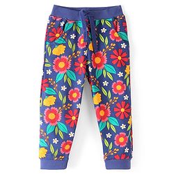Babyhug Cotton Looper Knit Full Length Lounge Pant Floral Print - Navy