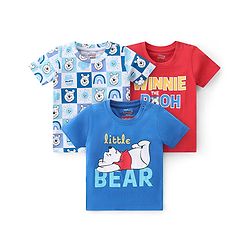Babyhug Disney Cotton Knit Half Sleeves Bear Printed T-Shirts Pack of 3 - Red & Blue