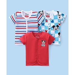 Babyhug Cambric Woven Sleeveless Front Open Jhablas With Animal Print Pack of 3 - White & Blue main image 1