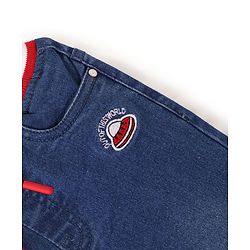 Babyhug Full Length Rocket Patch Stretchable Denim Jogger - Blue